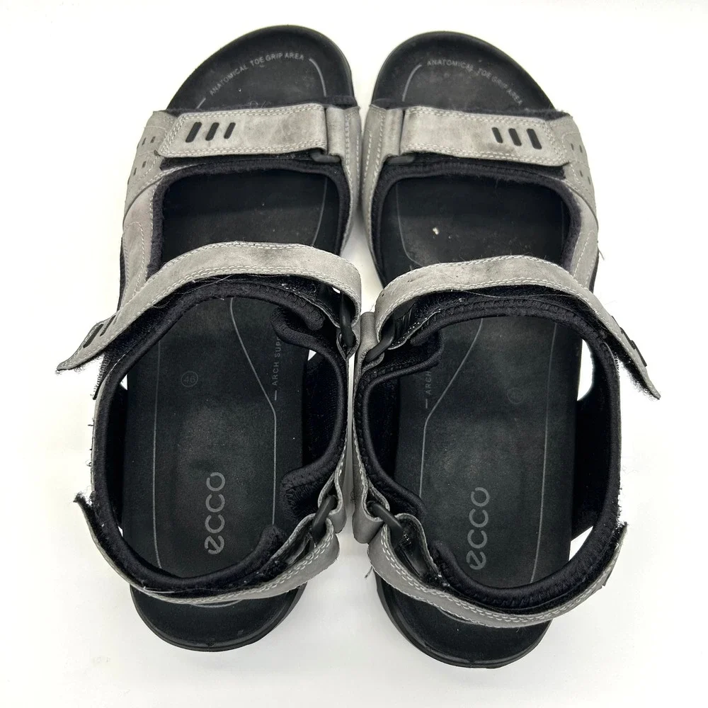 ECCO Yucatan Sport Sandals Mens 46 Grey Nubuck Adjustable Hiking Outdoor 3211